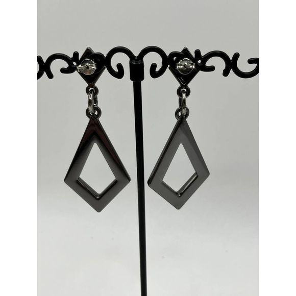 Geometric Drop Steel Gray Metal Earrings! - Picture 3 of 8